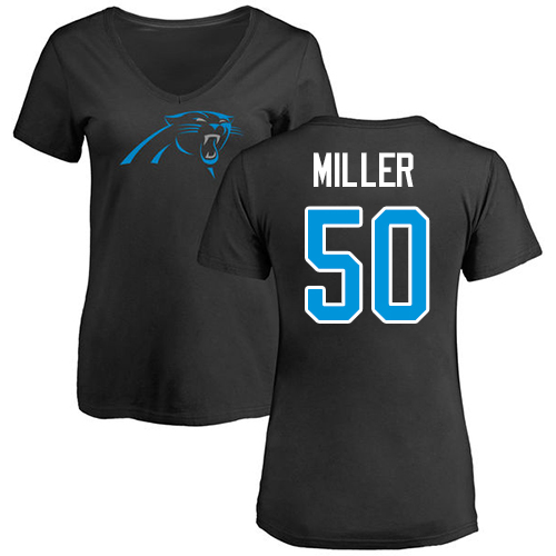 Carolina Panthers Black Women Christian Miller Name and Number Logo Slim Fit NFL Football #50 T Shirt->women nfl jersey->Women Jersey